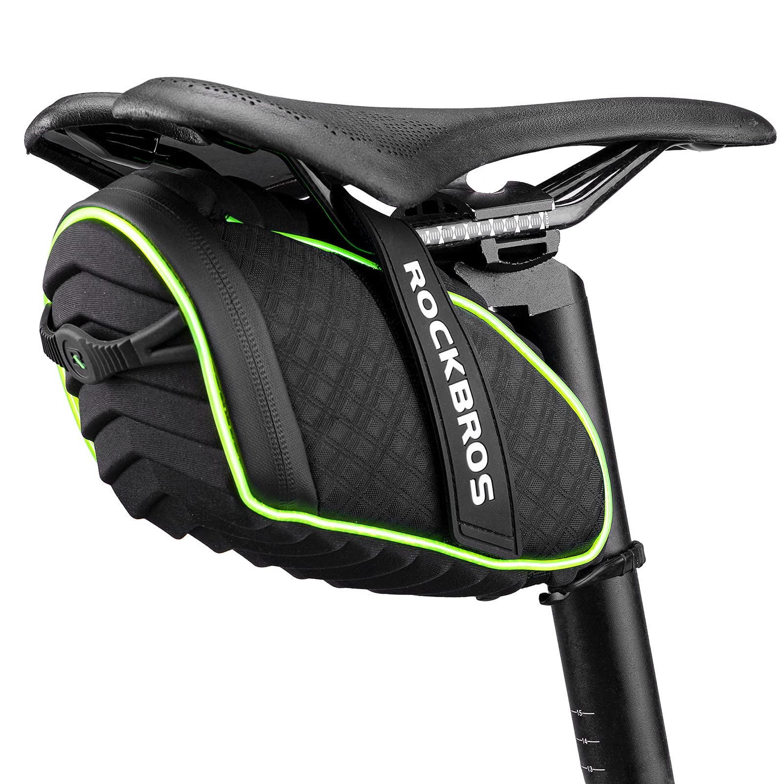 ROCKBROS Bike Seat Bag with LED Light, Waterproof, 3D Shell, and Rain