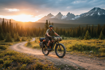 Himiway D5 2.0 e-bike loaded for multi-day bikepacking adventure in the backcountry wilderness