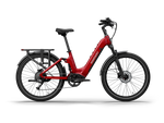 Himiway A7 Commuter Step-Through full suspension electric bike in Red, left side view.
