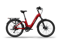 Himiway A7 Commuter Step-Through full suspension electric bike in Red, left side view.