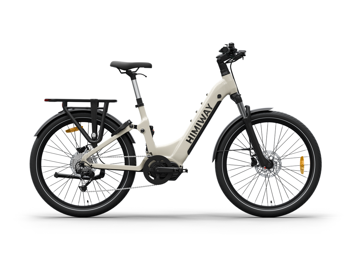 Himiway A7 Pro step-through commuter e-bike in white with mid-drive motor, official Himiway image