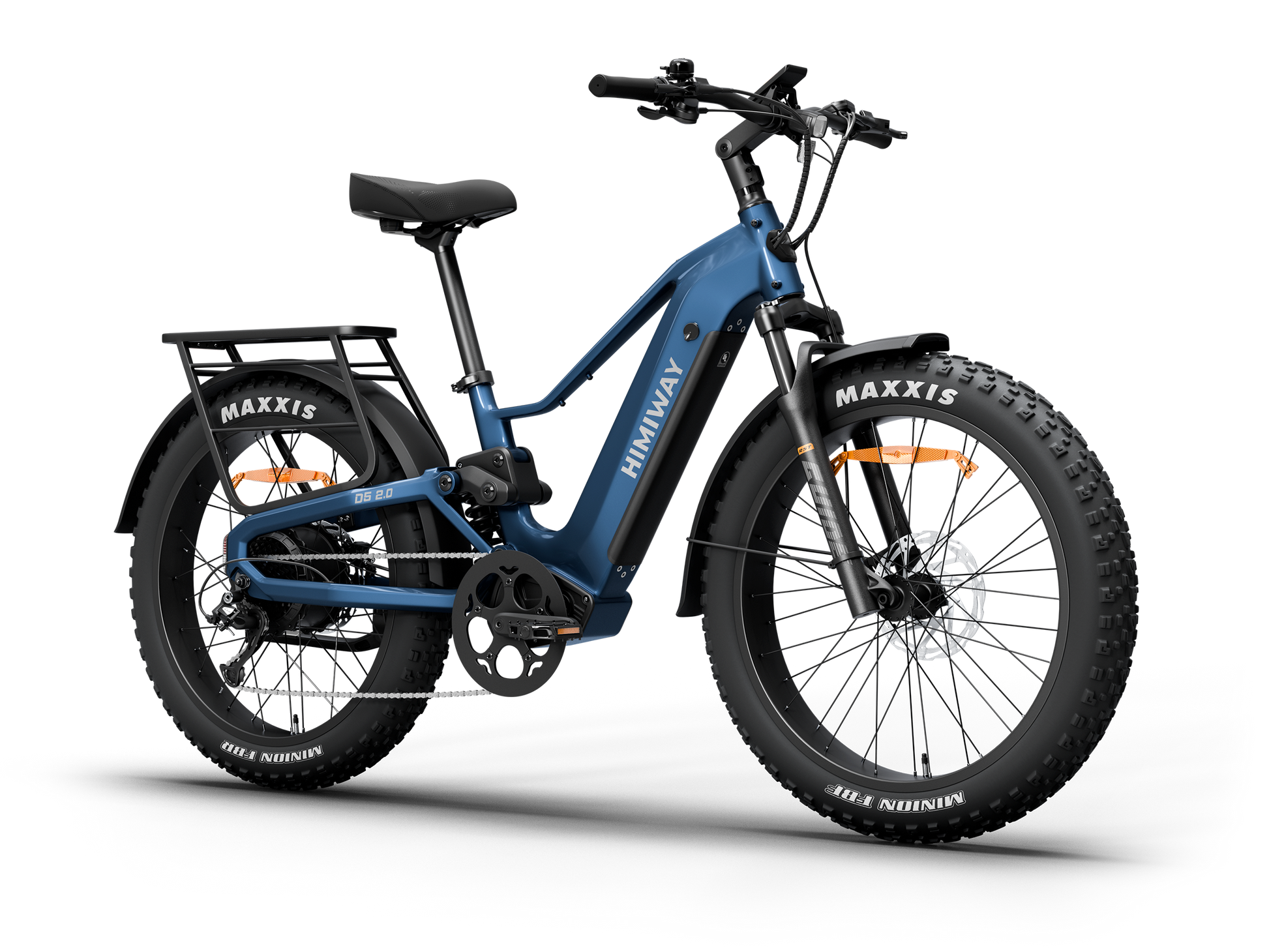 Himiway D5 2.0 Step-Over full suspension fat tire electric bike in Midnight Blue, front Left three-quarter view.