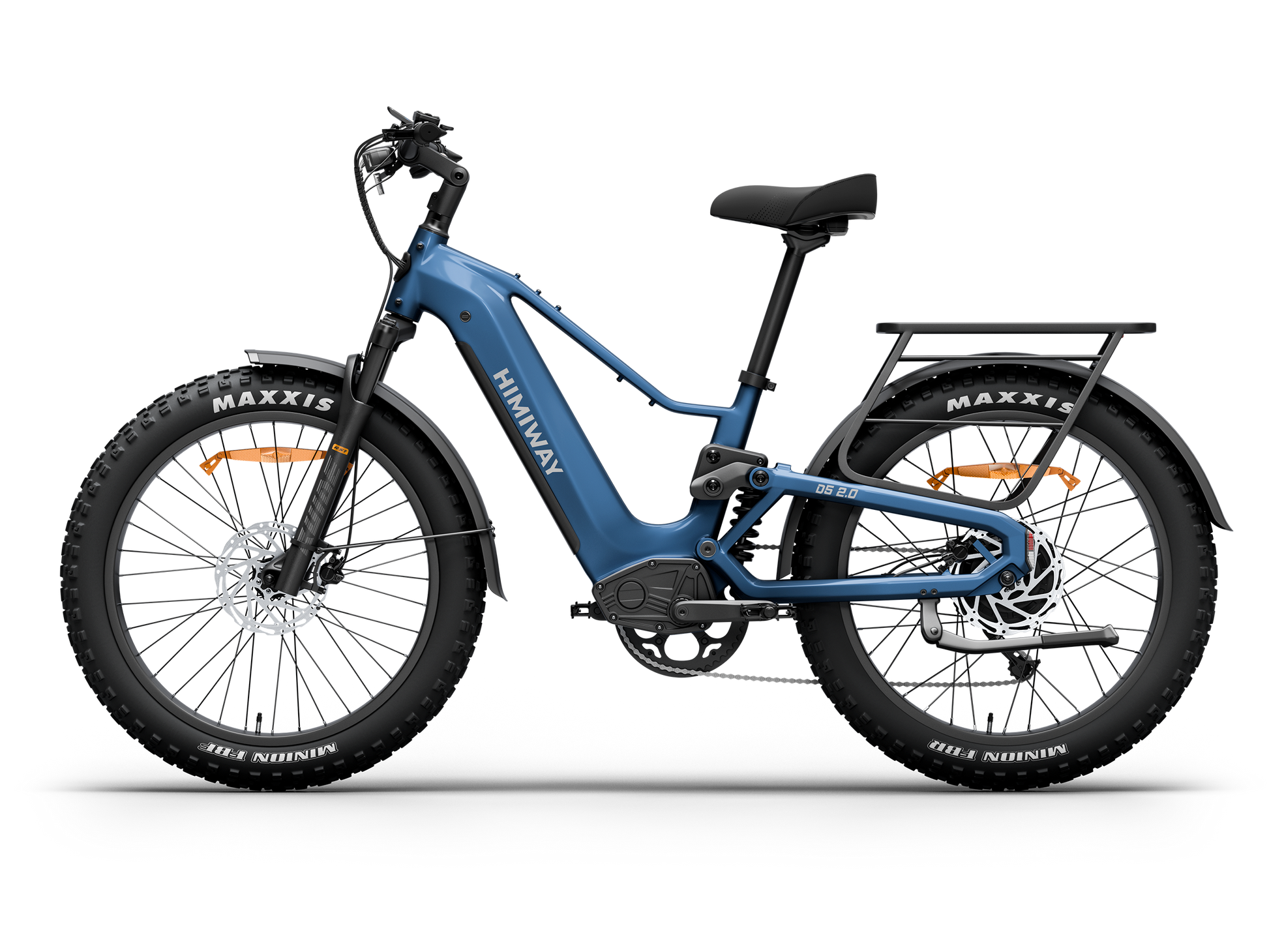 Himiway D5 2.0 Step-Over full suspension fat tire electric bike in Midnight Blue, right side view.