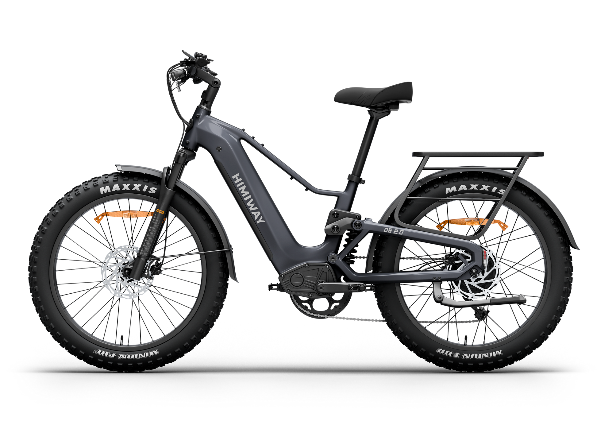 Himiway D5 2.0 Step-Over full suspension fat tire electric bike in Space Grey, right side view.