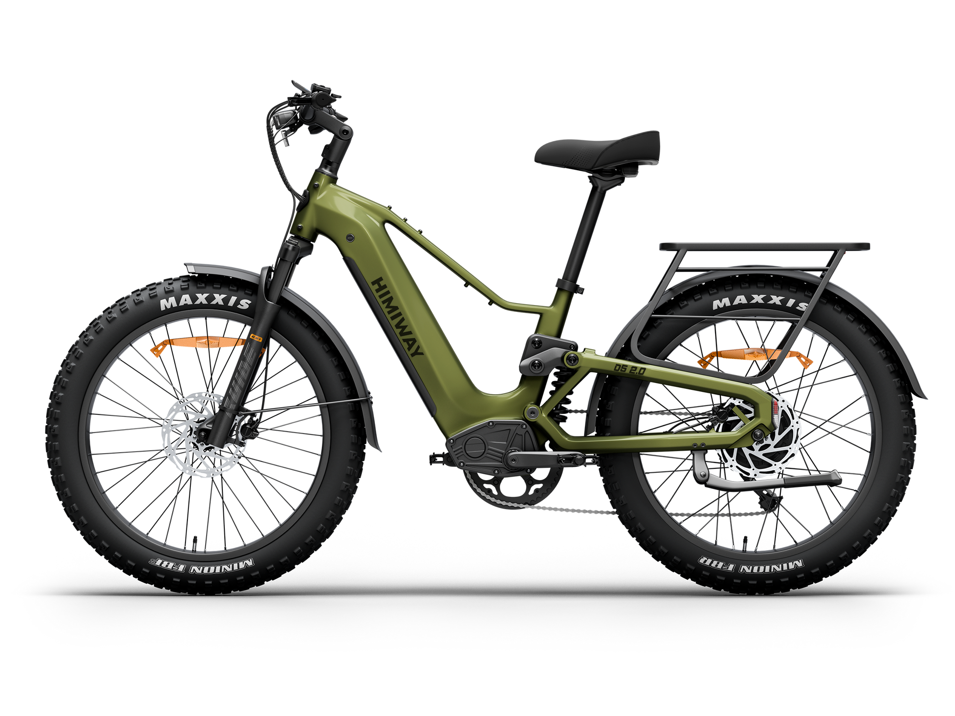 Himiway D5 2.0 Step-Over full suspension fat tire electric bike in Olive Green, right side view.