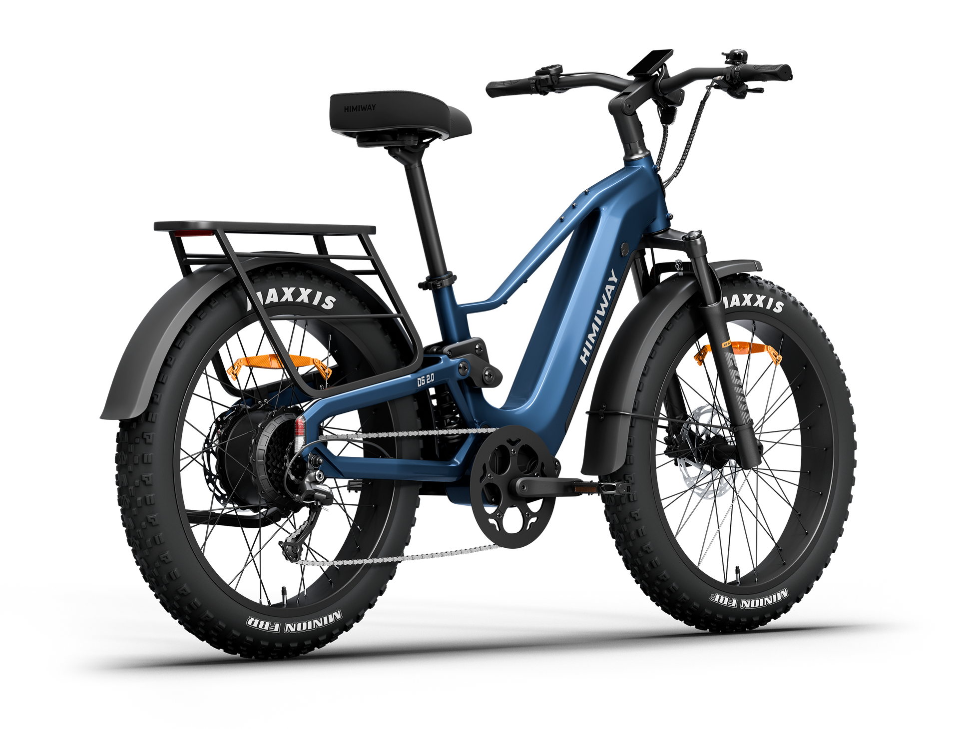 Himiway D5 2.0 Step-Over full suspension fat tire electric bike in Midnight Blue, rear-right-three-quarter view