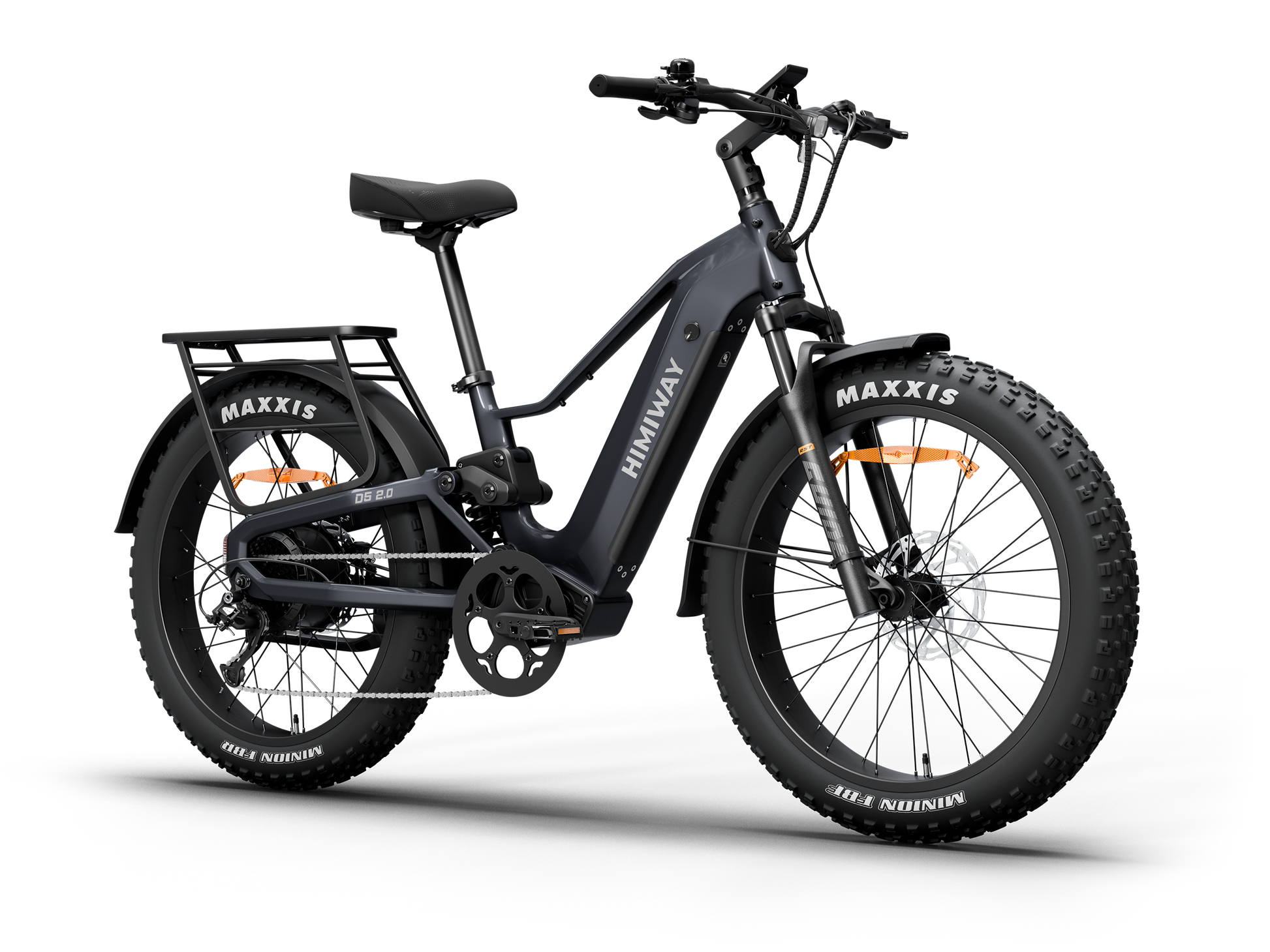 Himiway D5 2.0 Step-Over full suspension fat tire electric bike in Space Grey, front Left three-quarter view.