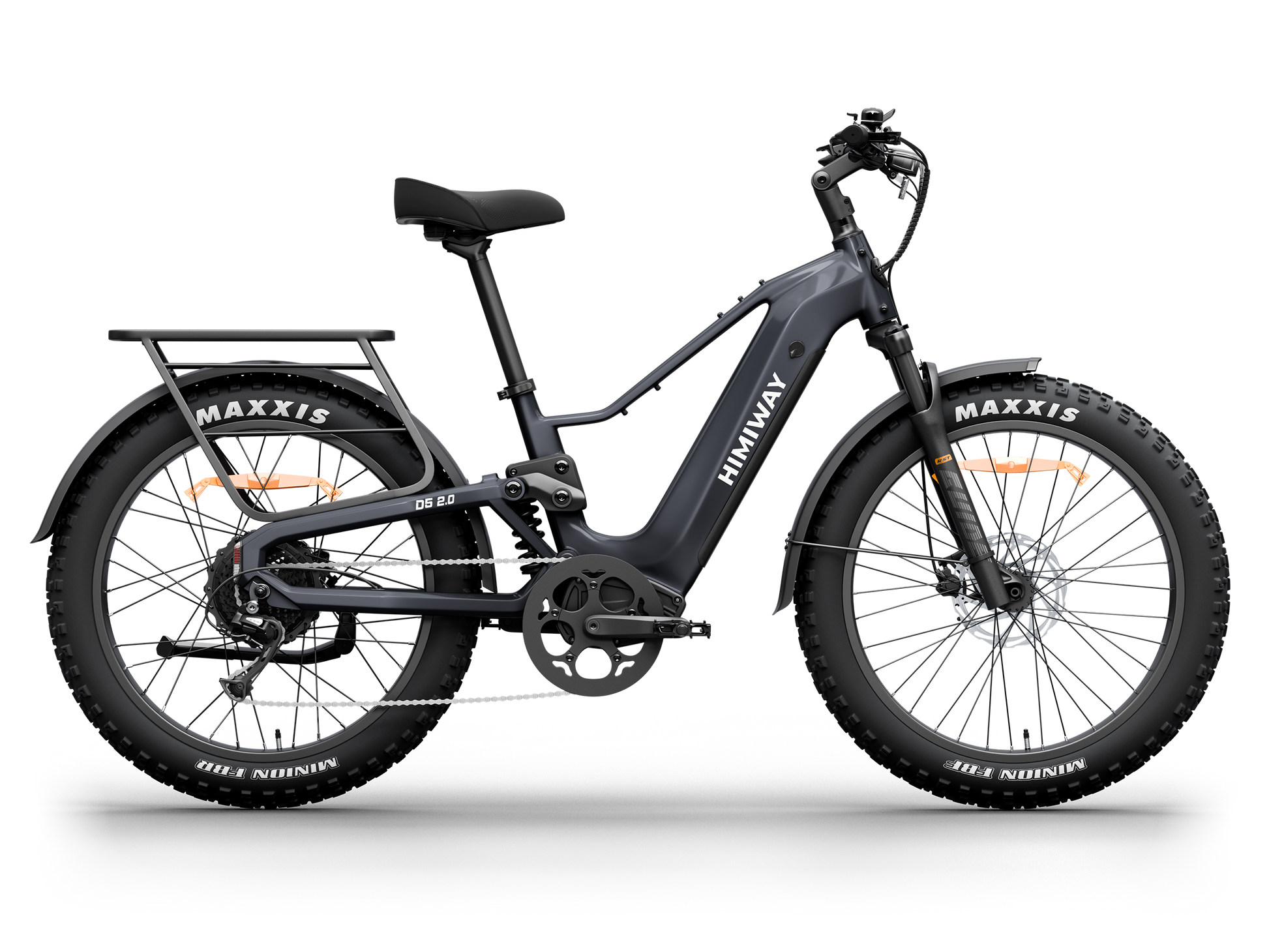 Himiway D5 2.0 Step-Over full suspension fat tire electric bike in Space Grey, left side view.