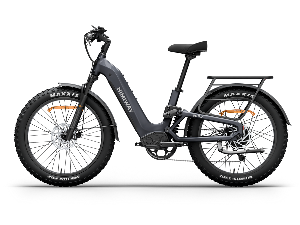 Himiway D5 2.0 Step-thru full suspension fat tire electric bike in Space Grey, right side view.