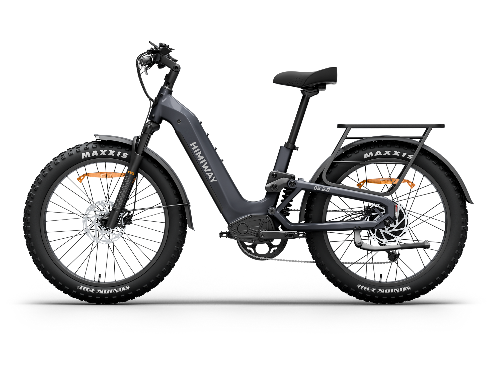 Himiway D5 2.0 Step-thru full suspension fat tire electric bike in Space Grey, right side view.