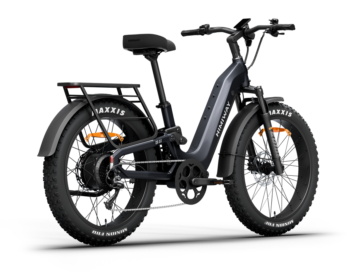 Himiway D5 2.0 Step-thru full suspension fat tire ebike in Space Grey, rear-right-three-quarter view