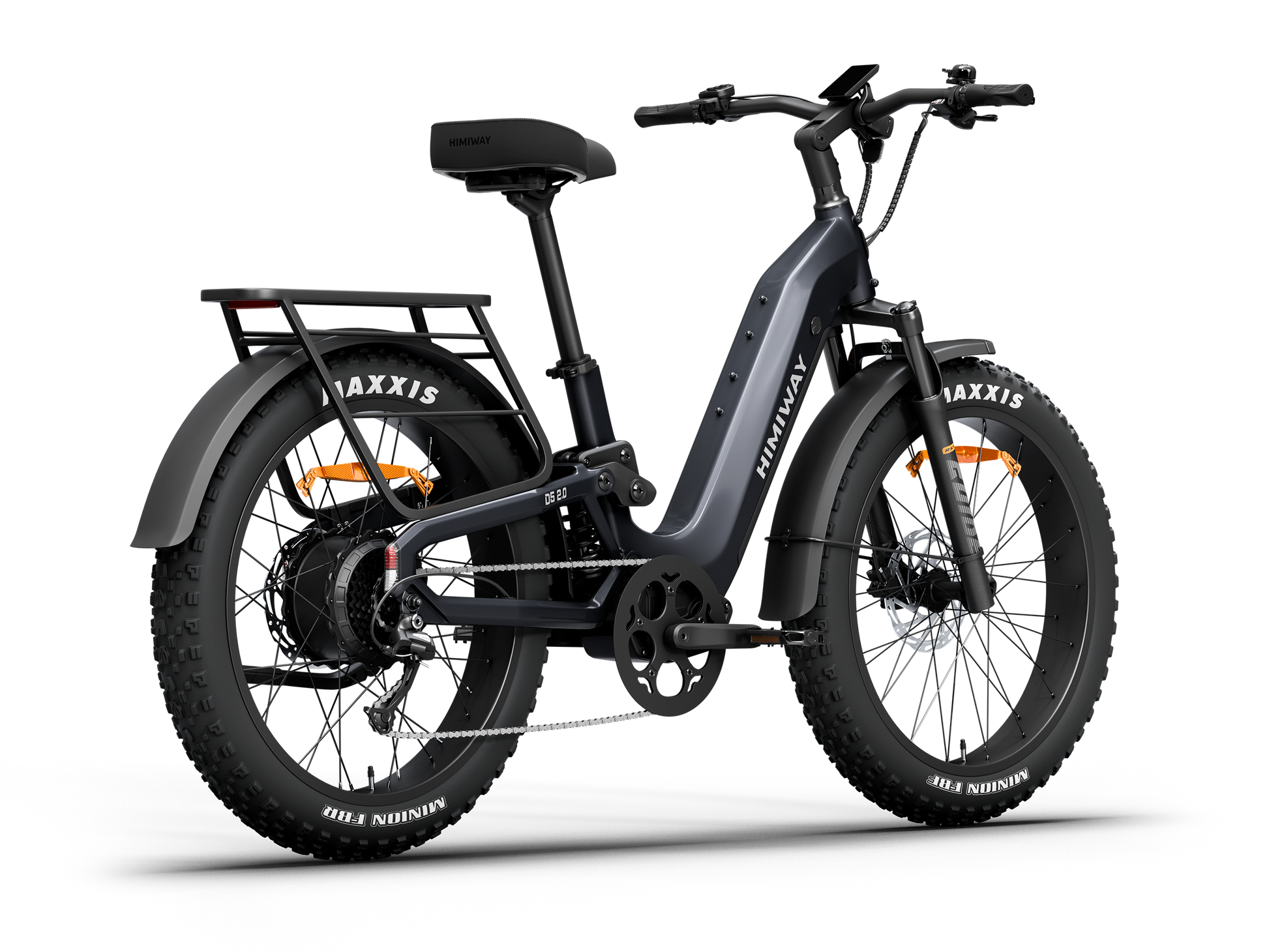 Himiway D5 2.0 Step-thru full suspension fat tire electric bike in Space Grey, rear-right-three-quarter view