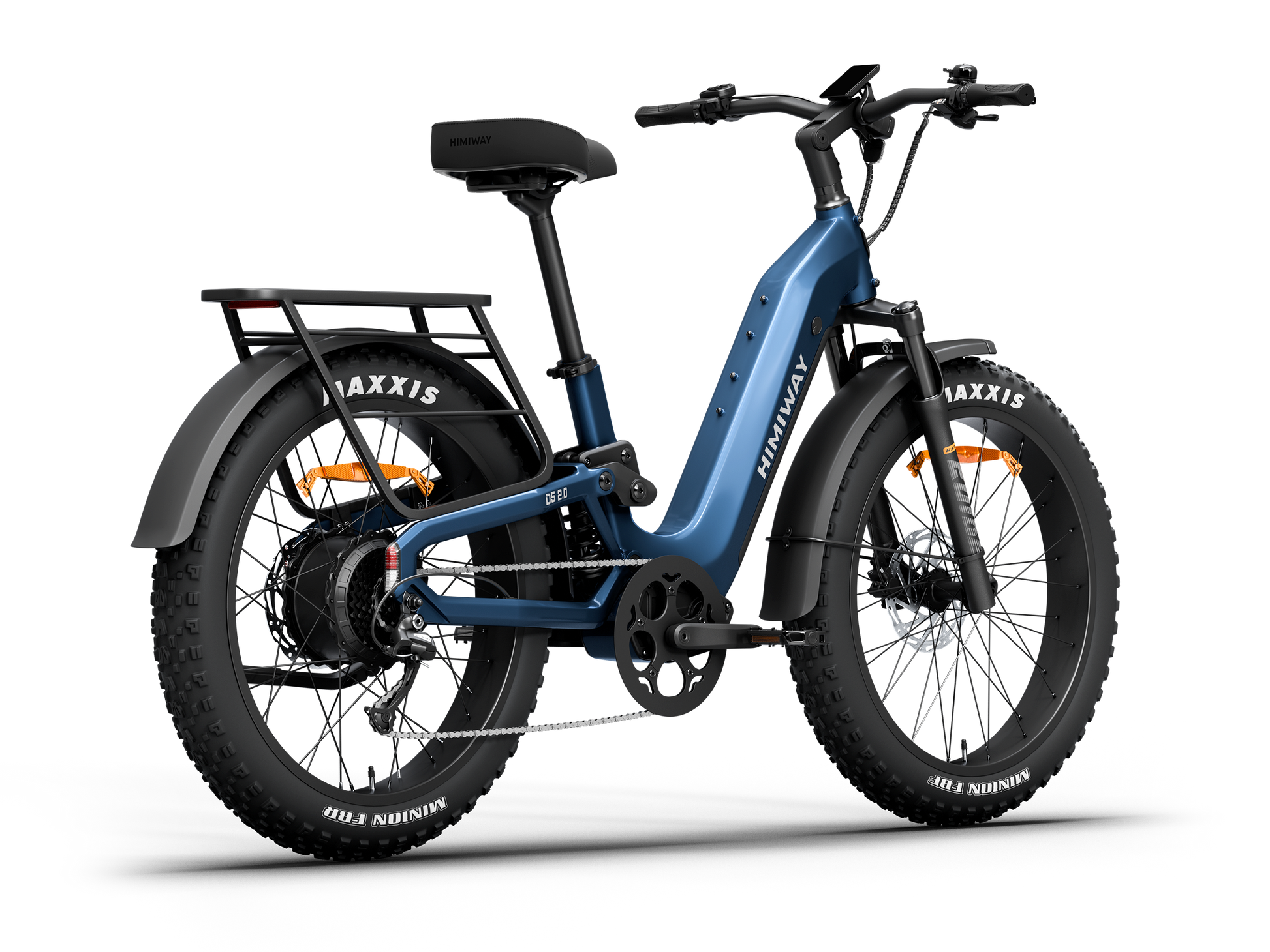 Himiway D5 2.0 St full suspension fat tire electric bike in Midnight Blue, rear-right-three-quarter view