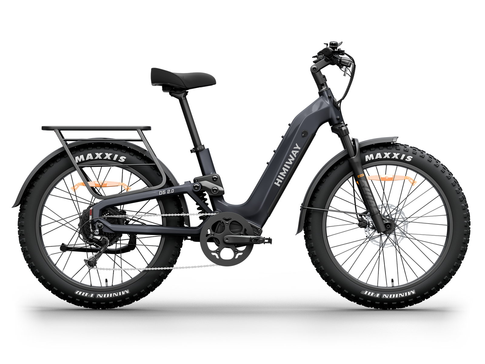 Himiway D5 2.0 Step-thru full suspension fat tire electric bike in Space Grey, left side view.