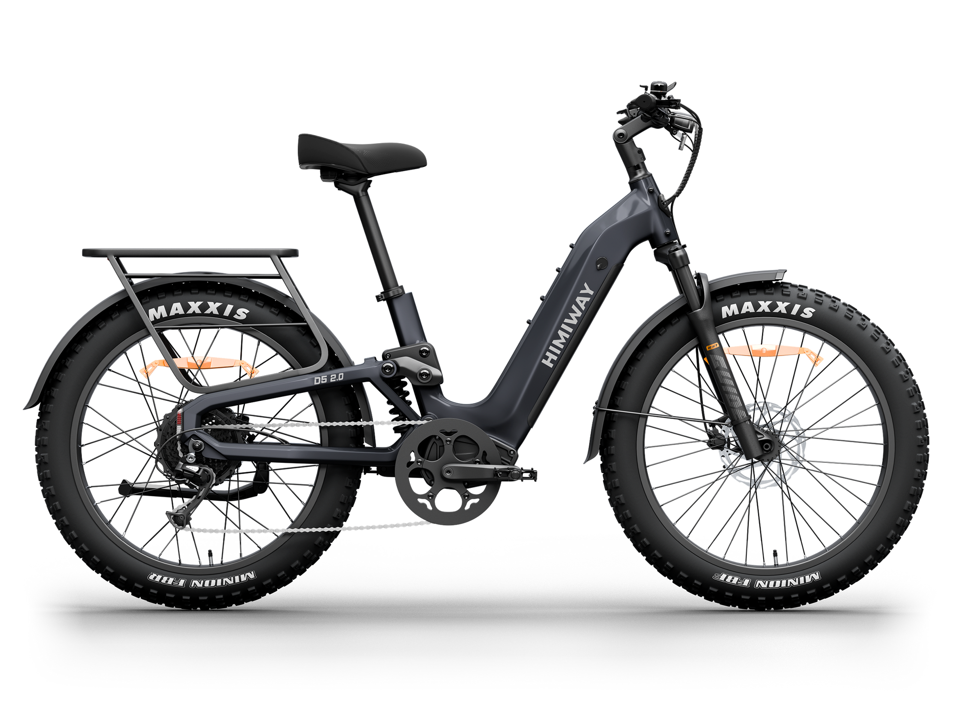 Himiway D5 2.0 Step-thru full suspension fat tire electric bike in Space Grey, left side view.