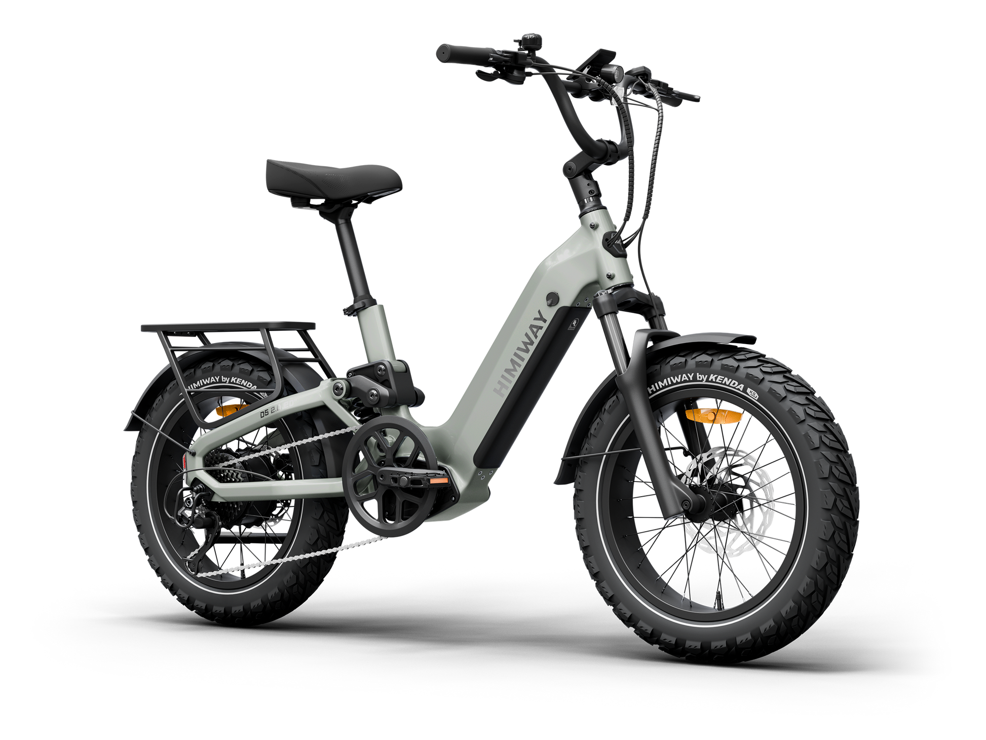 Himiway D5 2.0 20" full suspension fat tire electric bike in Sage, front Left three-quarter view.