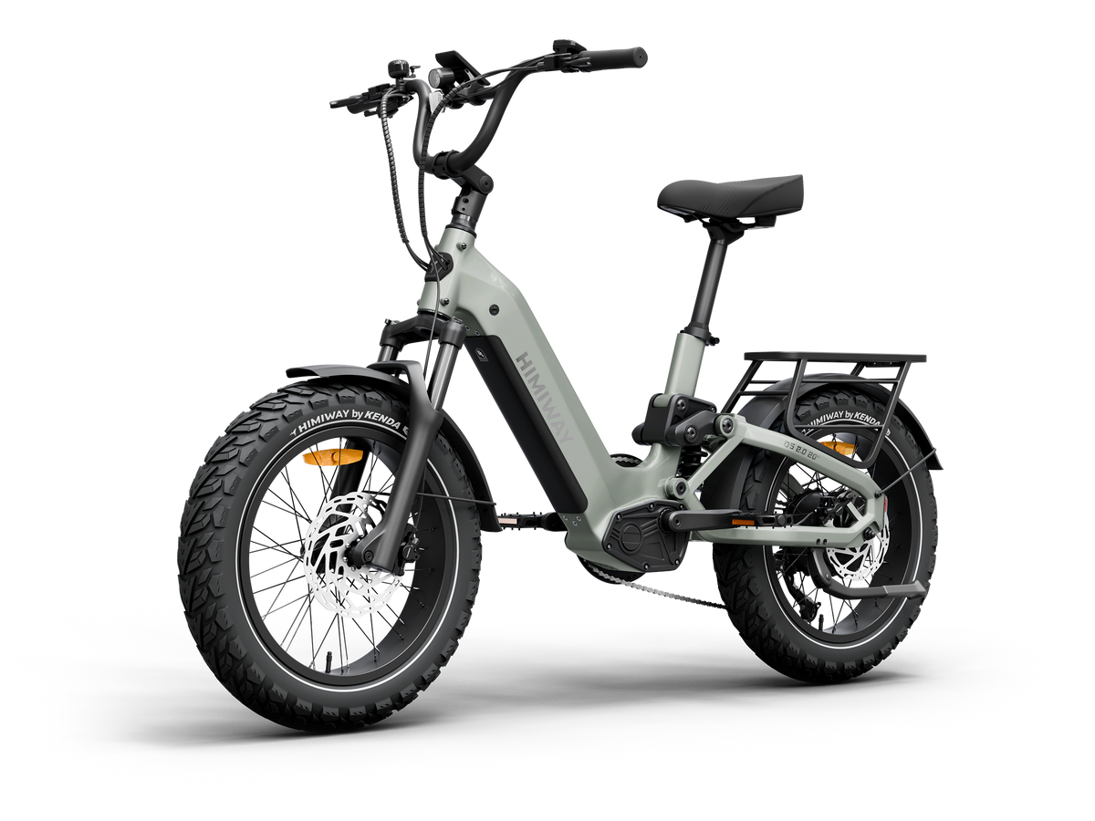 Himiway D5 2.0 20" full suspension fat tire electric bike in Sage, front Right three-quarter view.