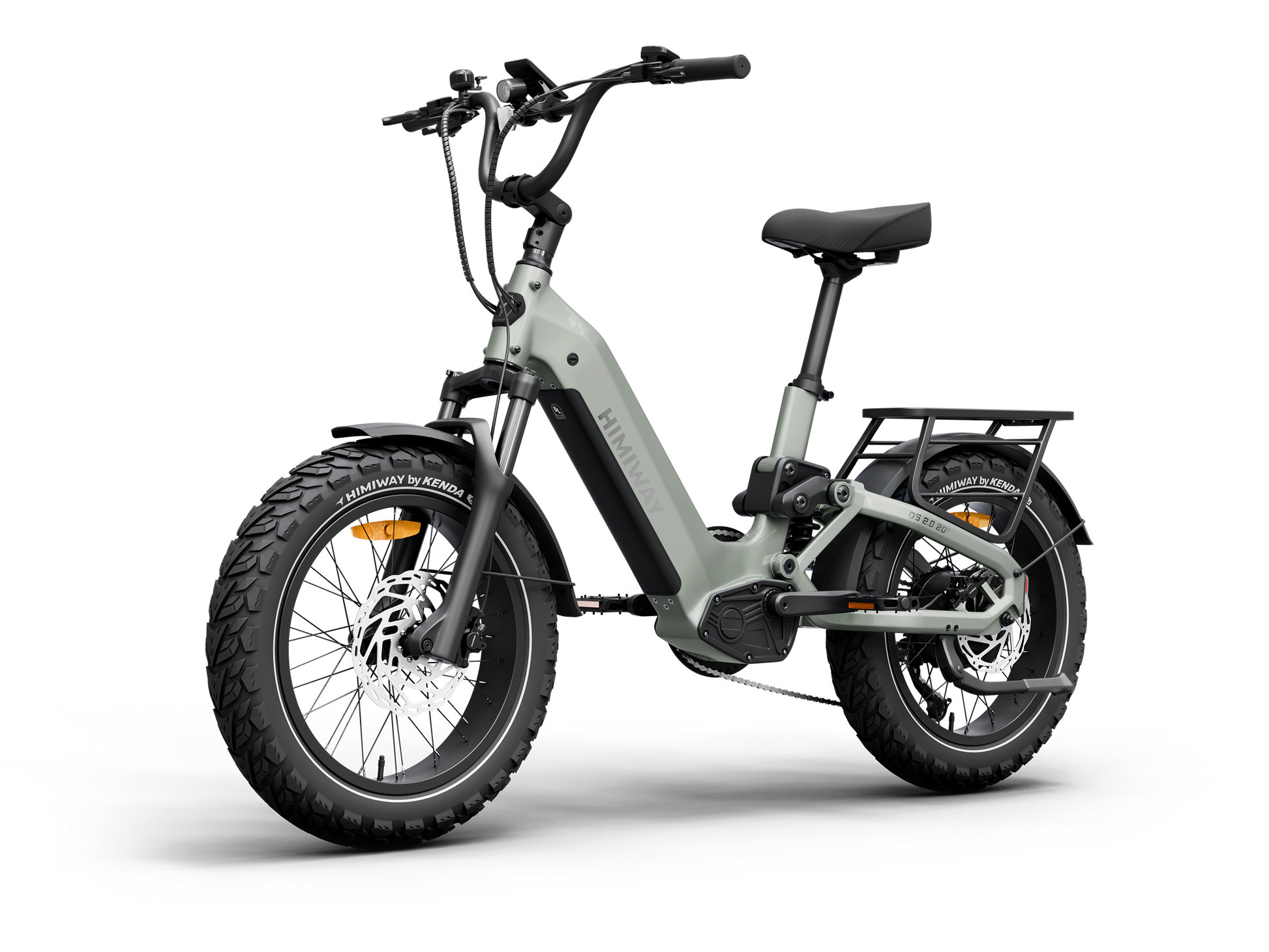 Himiway D5 2.0 20" full suspension fat tire electric bike in Sage, front Right three-quarter view.