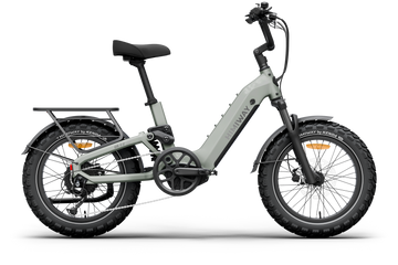 Himiway D5 2.0 20" full suspension fat tire electric bike in Sage, left side view.