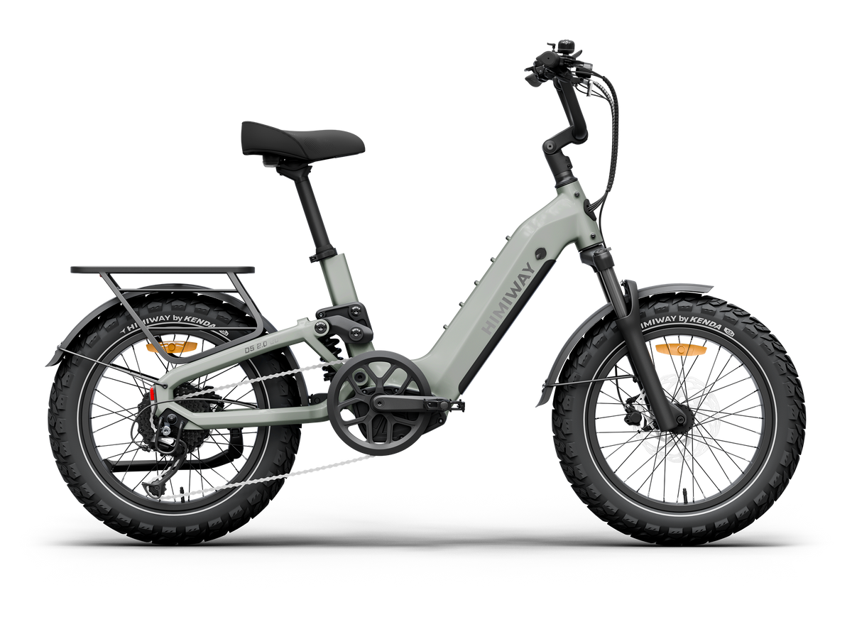 Himiway D5 2.0 20" full suspension fat tire electric bike in Sage, left side view.
