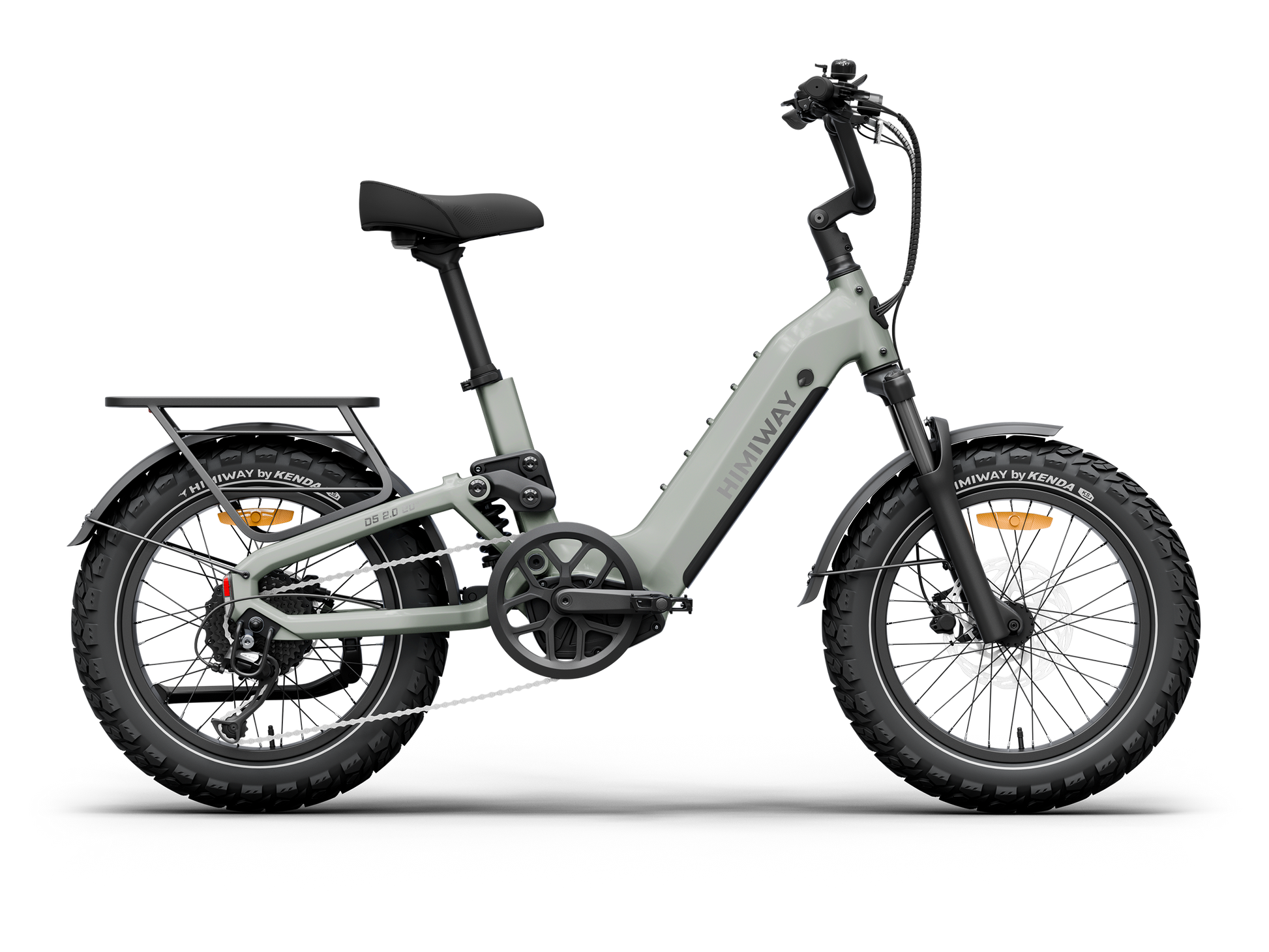 Himiway D5 2.0 20" full suspension fat tire electric bike in Sage, left side view.