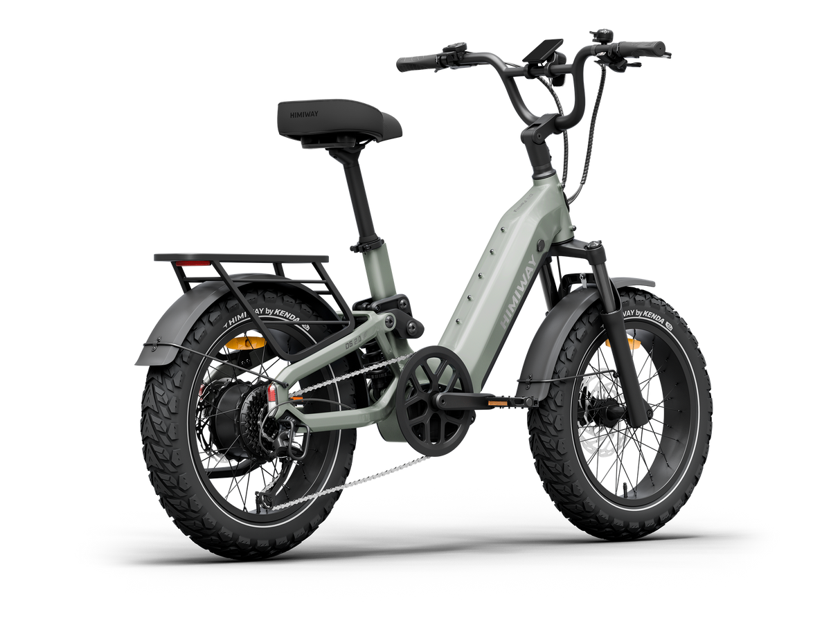 Himiway D5 2.0 20" full suspension fat tire ebike in Sage, rear-right-three-quarter view