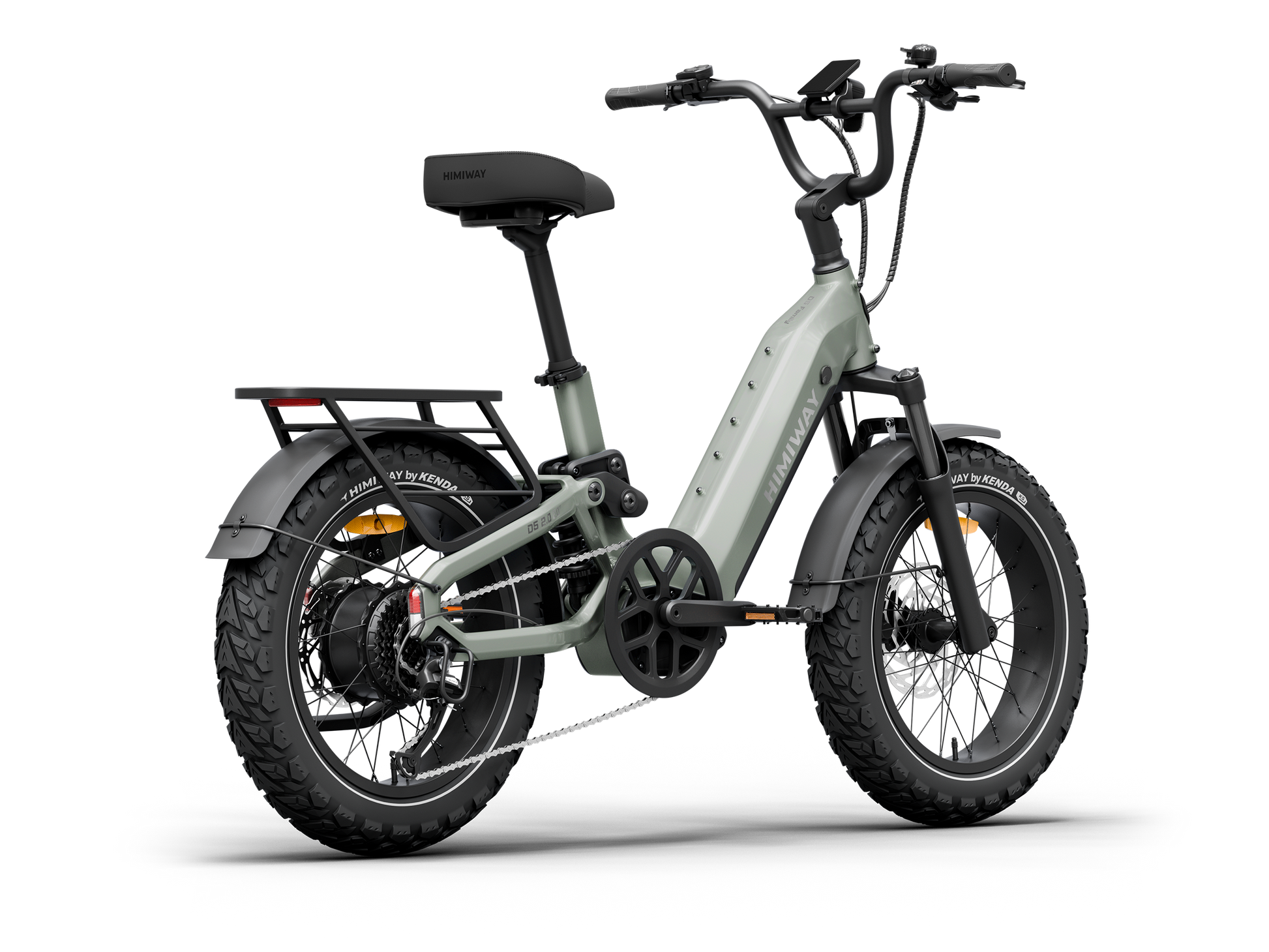 Himiway D5 2.0 20" full suspension fat tire electric bike in Sage, rear-right-three-quarter view