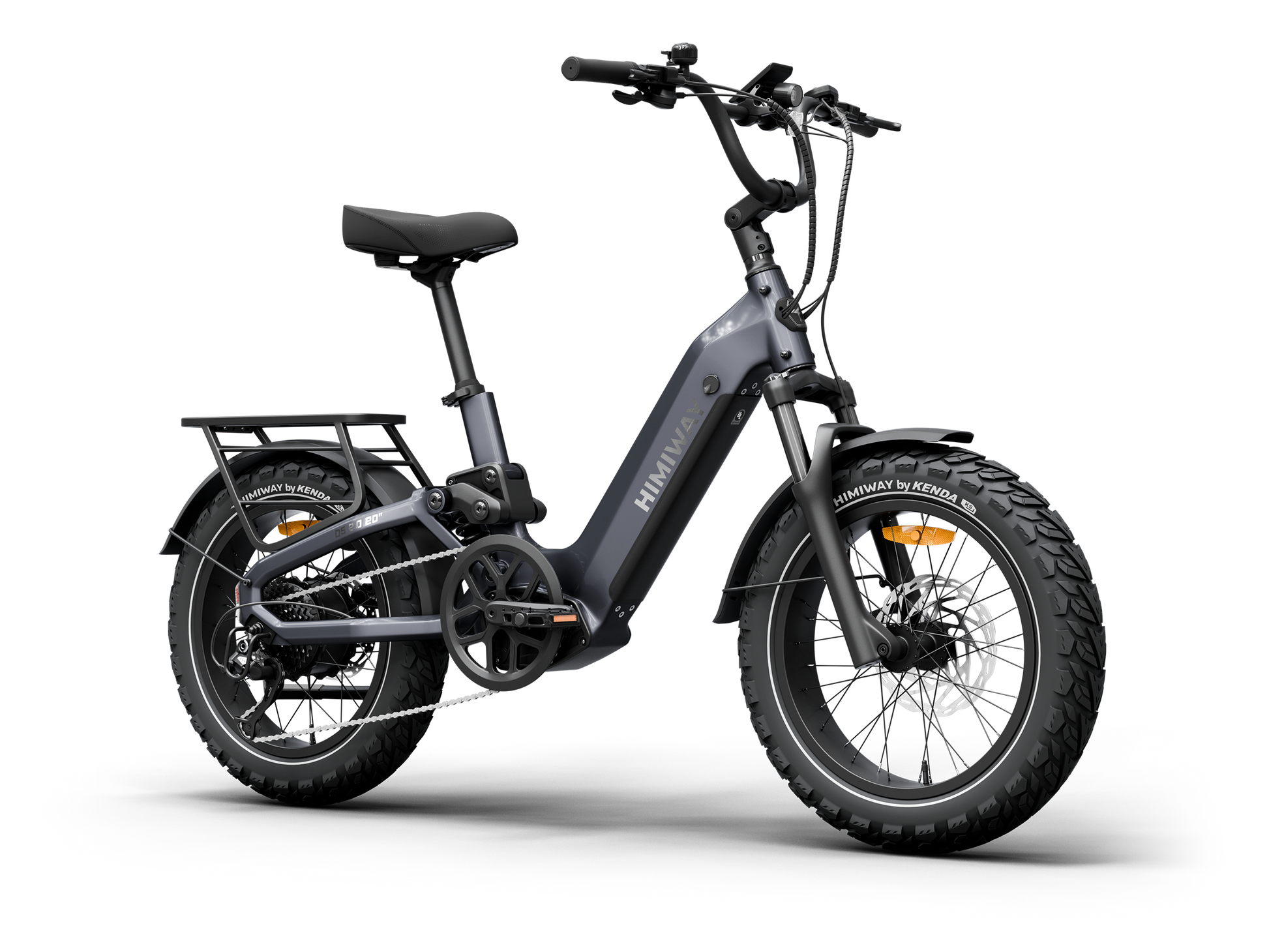 Himiway D5 2.0 20" full suspension fat tire electric bike in Space Grey, front Left three-quarter view.