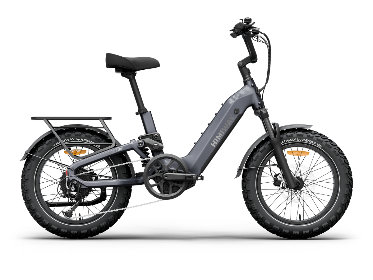 Himiway D5 2.0 20" full suspension fat tire electric bike in Space Grey, left side view.