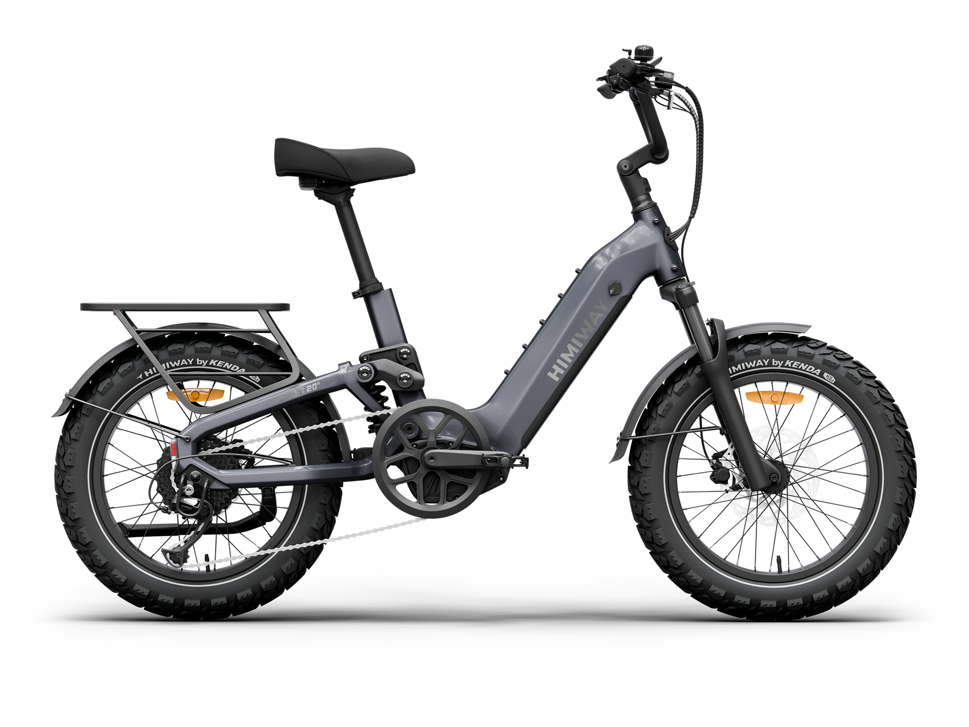 Himiway D5 2.0 20" full suspension fat tire electric bike in Space Grey, left side view.