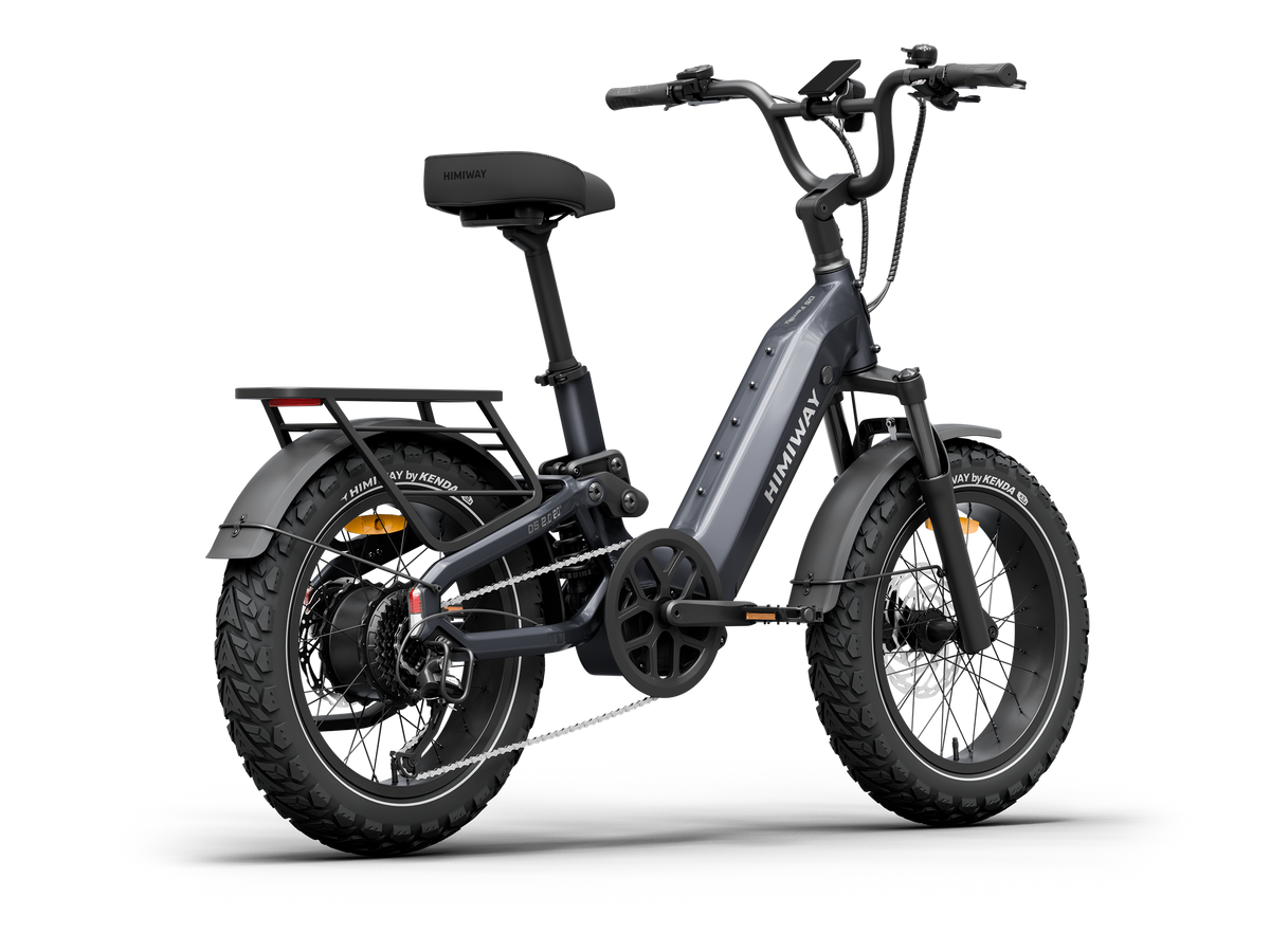 Himiway D5 2.0 20" full suspension fat tire electric bike in Space Grey, rear-right-three-quarter view