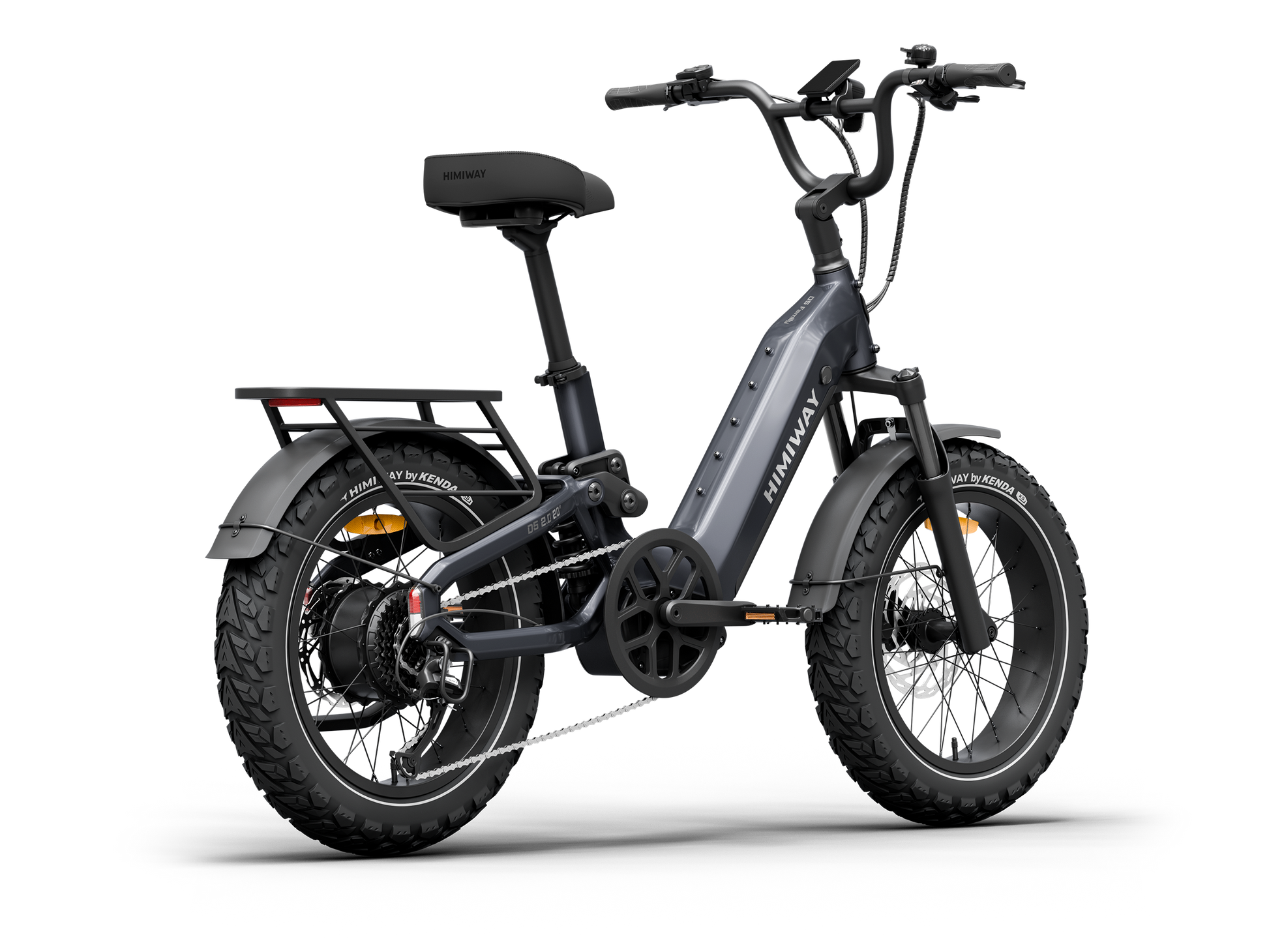 Himiway D5 2.0 20" full suspension fat tire electric bike in Space Grey, rear-right-three-quarter view