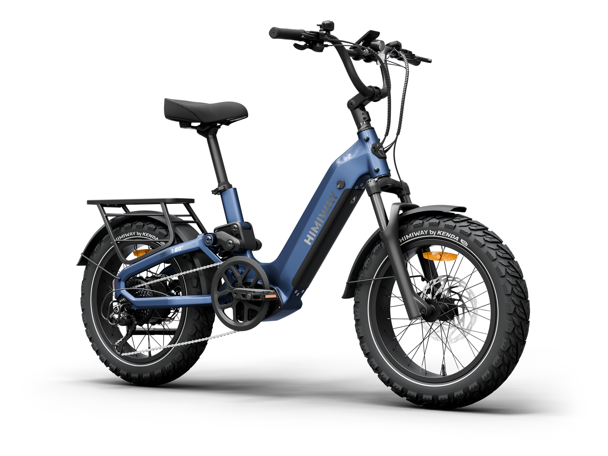 Himiway D5 2.0 20" full suspension fat tire electric bike in Midnight Blue, front Left three-quarter view.