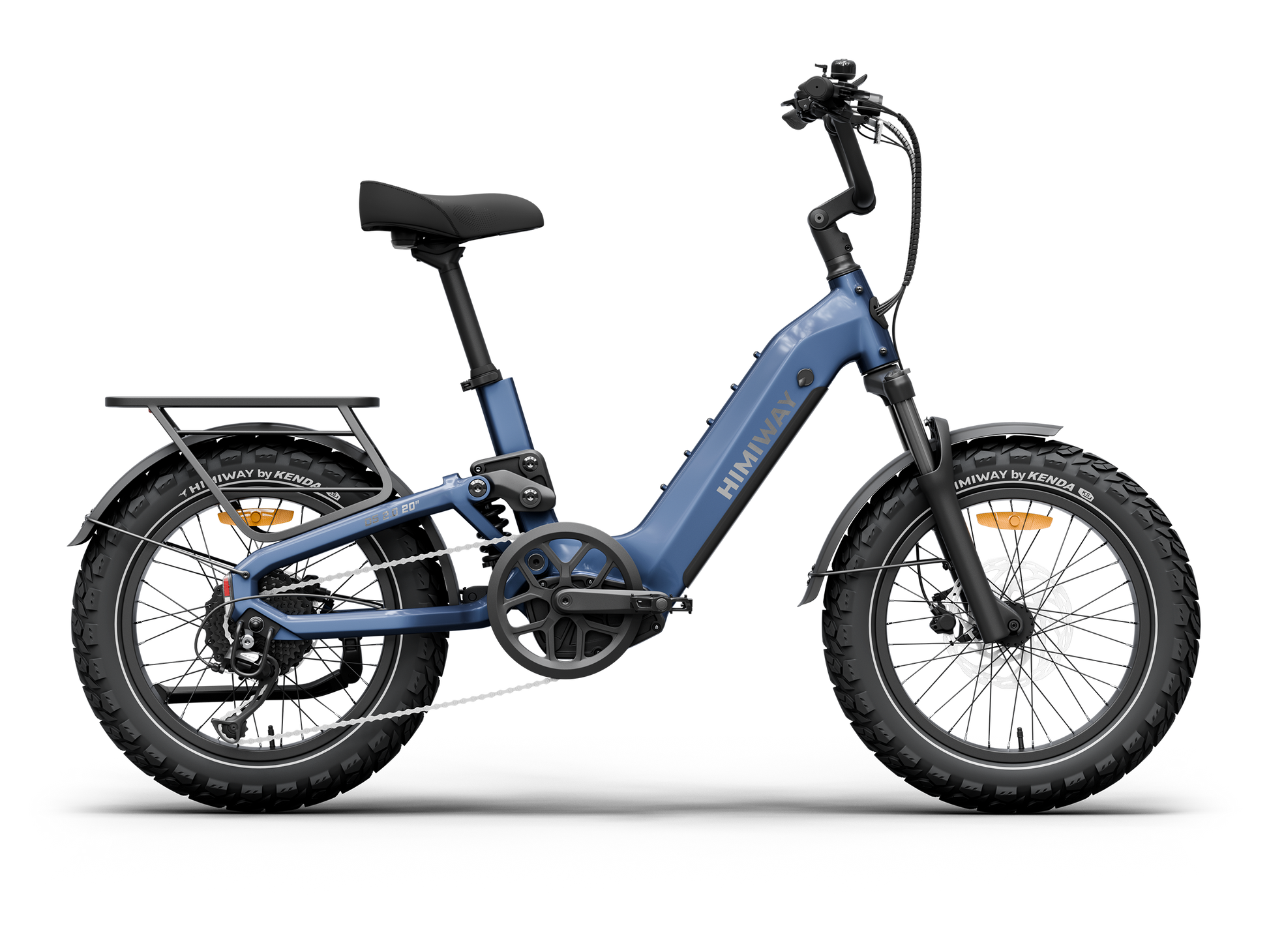 Himiway D5 2.0 20" full suspension fat tire electric bike in Midnight Blue, left side view.