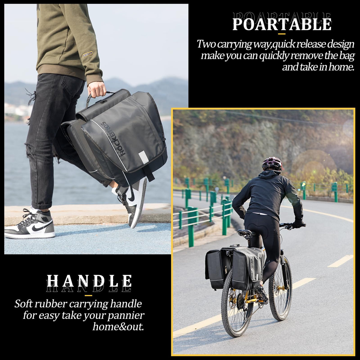 ROCKBROS 30L Bike Rear Rack Panniers Bags for Bicycles Waterproof